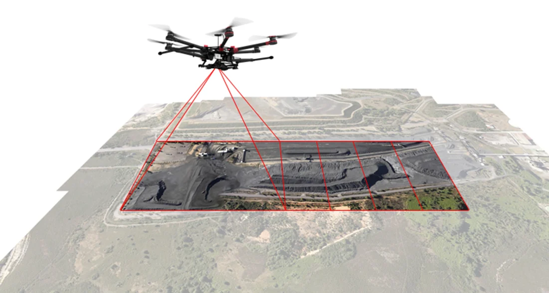 Esquema de un vuelo fotogramétrico sobre un modelo del terreno